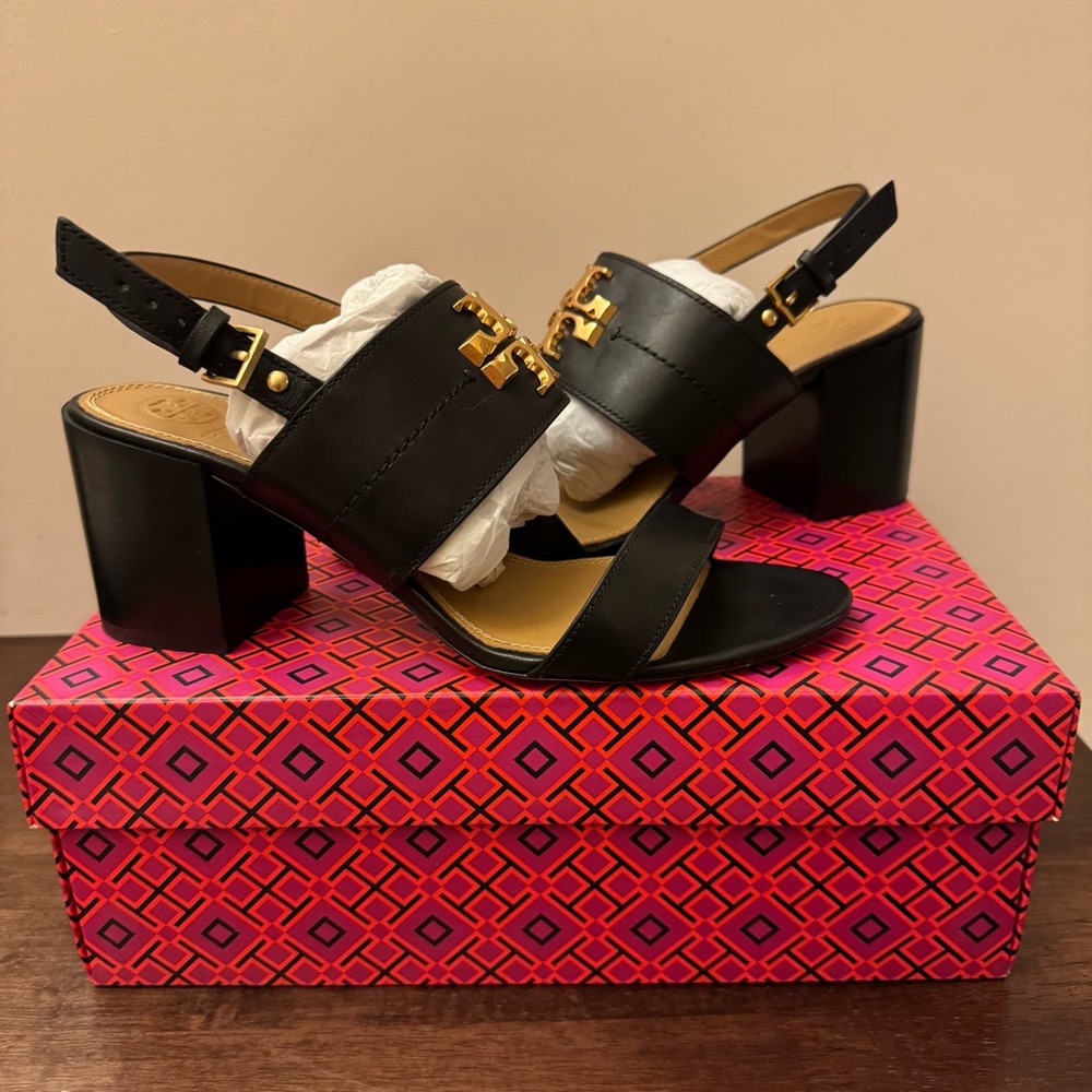 Tory Burch Black and Gold Heeled Sandals used ones excellent condition